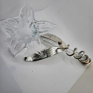 Vintage Glass Lily Flower Bud Vase Silver Tone Metal Stem Spiral Base 11" MCM